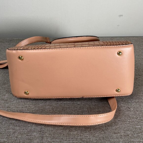 London Fog Caroline Croco Satchel Bag w/ Shoulder Strap Nude Color - Picture 6 of 12